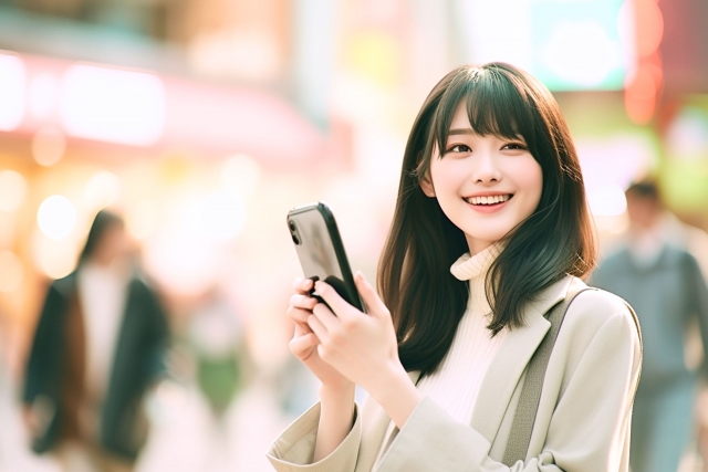 ソウルでスマホを使う女性